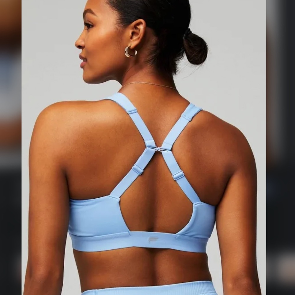 Fabletics Blue Sports Bra V-Neck Racerback - Picture 2 of 2